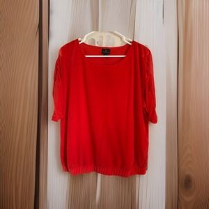 Worthington Short Sleeve Red Salsa Shirt Size Large Sheer NWT